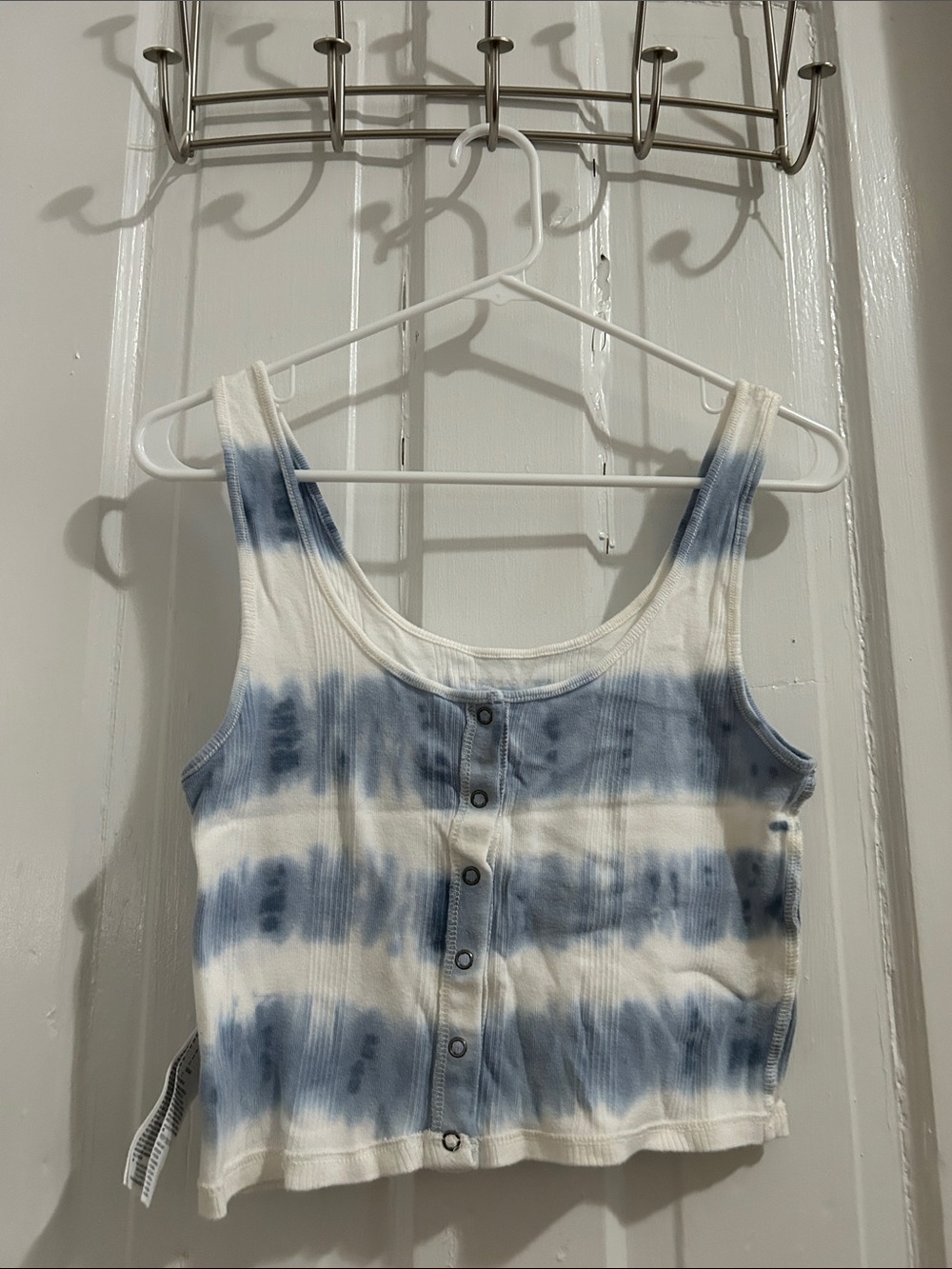 American Eagle Tie-Dye Button-Front Ribbed Tank Top - Blue & White